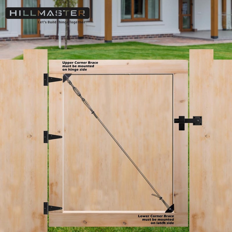 HILLMASTER Durable Anti Sag Gate Kit for Wooden Fence, Anti-Sag Gate Support Cable Kit in Zinc, Anti-Sagging Fence Gate Kit Steel Gate Hardware, Wood Door Repair Kit for Outdoor, Gate Frame Kit Black, 2 Pack - Image 5